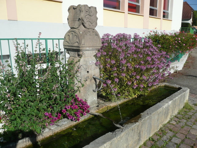 Vue de la fontaine de 1556, devant l'école maternelle